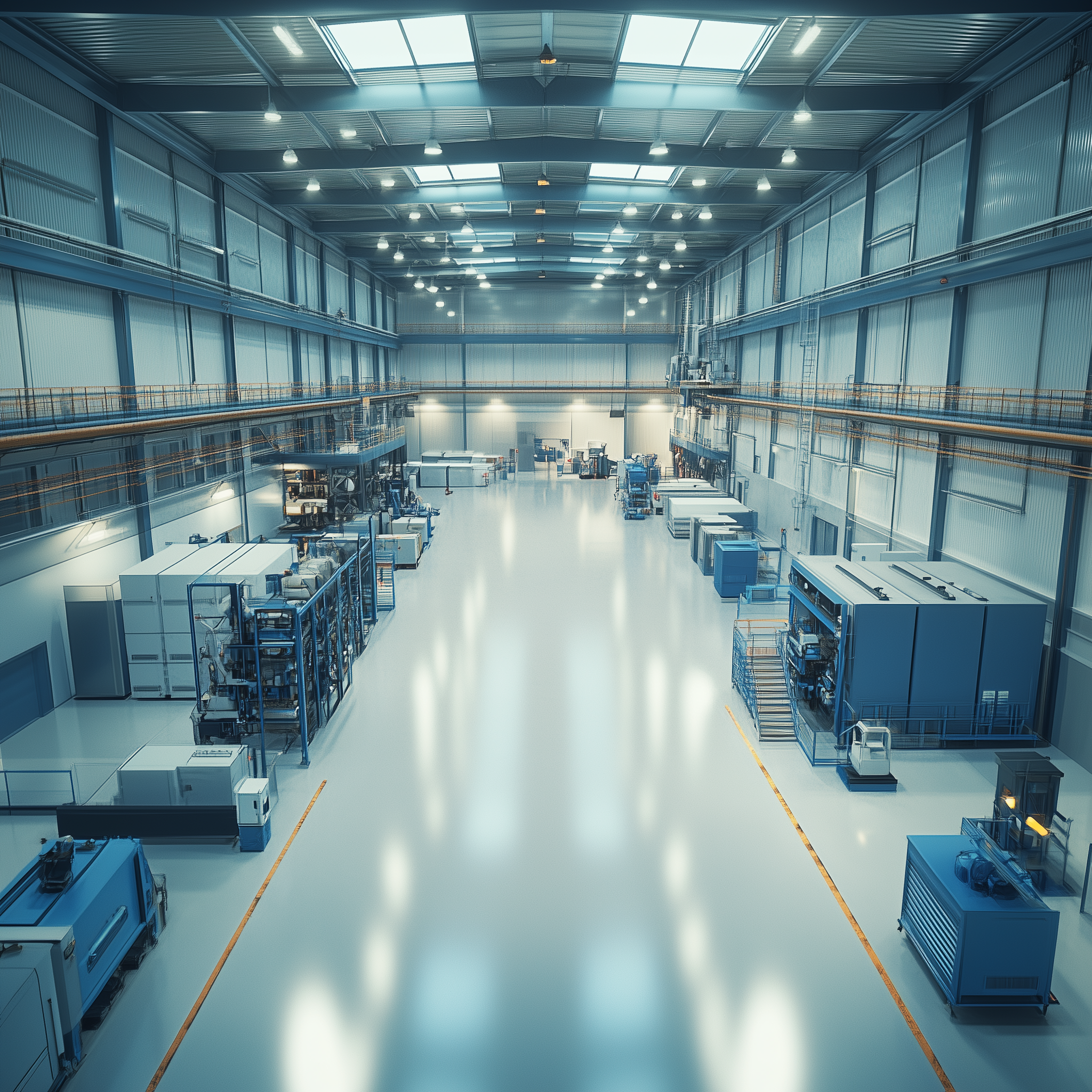 Modern industrial facility with advanced machinery and structured production hall